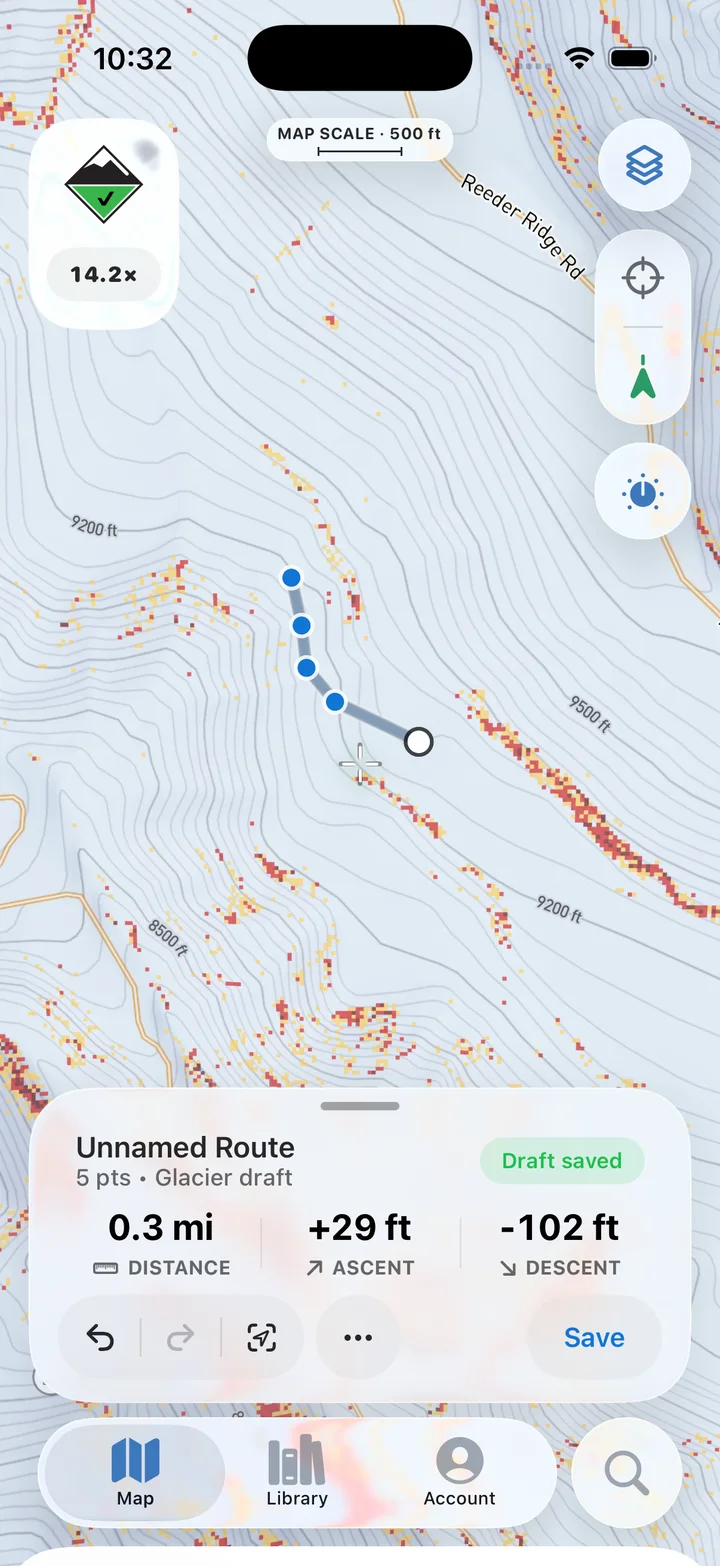 AspectAvy route planning with distance, ascent, and descent for a draft route